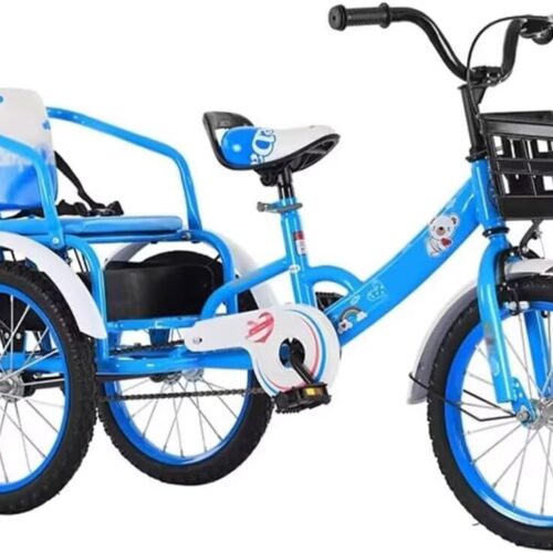 Toddler Rickshaw Tricycle with Pedals,Tandem Trike with Back seat,Front Wheel Brake,Cruiser Tricycle with Front and Back Baskets,3 Wheels Bicycle