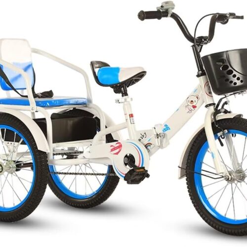 Toddler tricycles with Back seat,Folding tricycles for Daily Riding,3 Wheels Bicycle,Comfortable Cruiser Trike,Front Wheel Caliper Brake,Tandem tricycles,Back seat with Belt