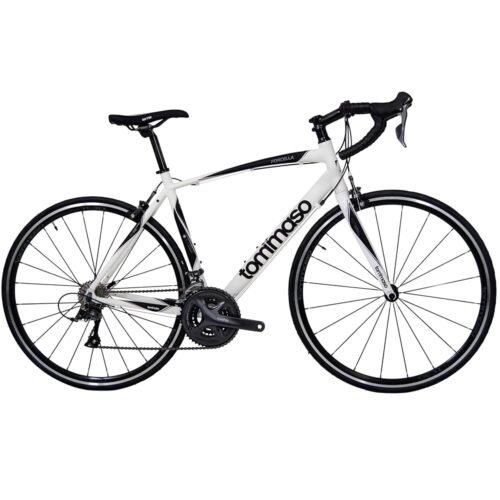 Tommaso Forcella Endurance Aluminum Road Bike, Carbon Fork, Shimano Claris R2000, 24 Speeds, Aero Wheels, Matte Black, Matte White