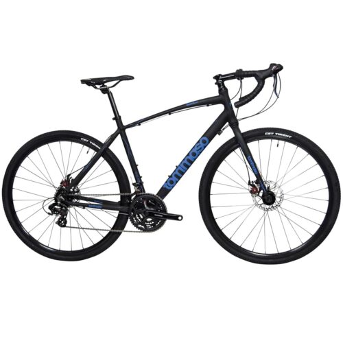 Tommaso Siena Gravel Bike, Shimano Tourney Adventure Bike with Disc Brakes, Extra Wide Tires, Perfect for Road Or Dirt Touring, Matte Black, Blue