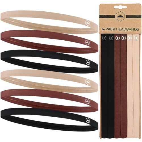 Tough Headwear Thin Elastic Sports Headbands for Women & Men, Workout, Running, Soccer Headband - Black, Light Brown, Dark Brown