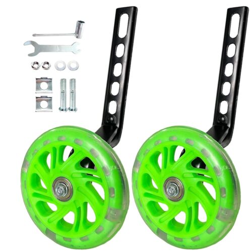 Training Wheels for Bicycle,Flash Mute Wheel Compatible for Bikes of 12-20 Inch 1 Pair (green)