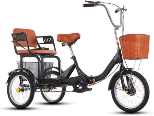 Tricycle for Adult and Elderly,3 Wheels Bicycle with Rear Vegetable Basket,Dual disc Brakes,Folding tricycles Comfortable Cruiser Trike with Back seat,Tandem Tricycle