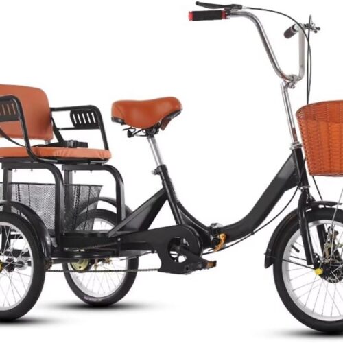 Tricycle for Adult and Elderly,3 Wheels Bicycle with Rear Vegetable Basket,Dual disc Brakes,Folding tricycles Comfortable Cruiser Trike with Back seat,Tandem Tricycle