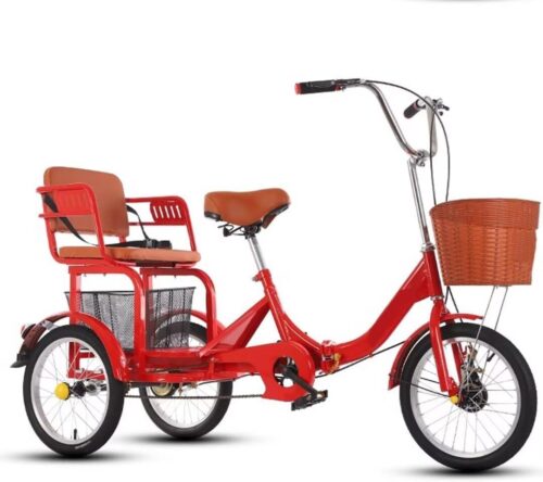 Tricycle for Adult and Elderly,3 Wheels Bicycle with Rear Vegetable Basket,Dual disc Brakes,Folding tricycles Comfortable Cruiser Trike with Back seat,Tandem Tricycle