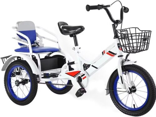 Tricycle Rickshaw with Pedals,Cruiser Tricycle with armrest for Toddler,Tandem Trike with Back seat,Front Wheel Brake,3 Wheels Bicycle with Back Basket