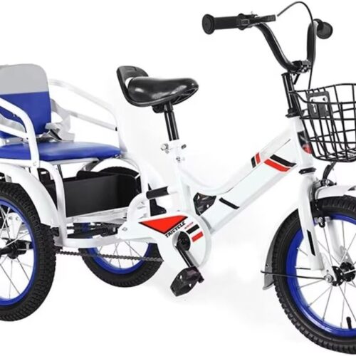 Tricycle Rickshaw with Pedals,Cruiser Tricycle with armrest for Toddler,Tandem Trike with Back seat,Front Wheel Brake,3 Wheels Bicycle with Back Basket