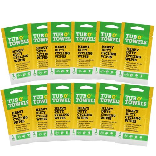 Tub O' Towels Heavy Duty Cycling Wipes, Individually Wrapped Cleaning Wipes for Biking and Cycling, 12-Pack