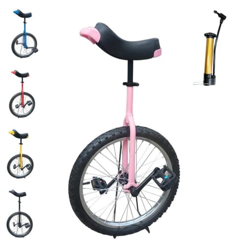 Unicycle for Adults Aluminum Alloy Rim Adjustable Seat with Unicycle Stand and Pump for Fun Fitness Exercises Balance Training Circus Performances