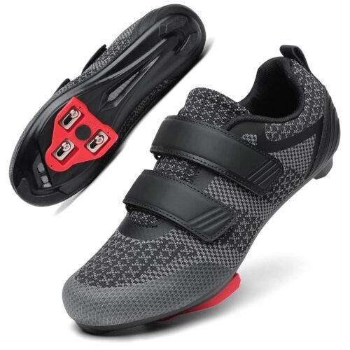 Unisex Road Bike Cycling Shoes Compatible with Peloton Shimano SPD Bike Riding Shoes for Men Women, 3 Straps, Pre-Installed Delta Cleats for Indoor Outdoor Cycling Biking