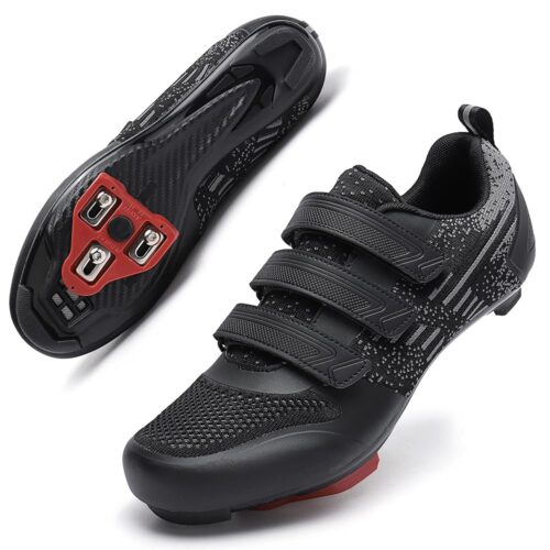 Unisex Road Bike Cycling Shoes Compatible with Peloton Shimano SPD Bike Riding Shoes for Men Women, 3 Straps, Pre-Installed Delta Cleats for Indoor Outdoor Cycling Biking