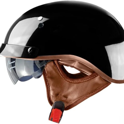 Vintage Half Face Helmet Motorcycle Open Face Sun Visor Quick Release Buckle Cycling Motocross Helmets Suits Men Women DOT Approved