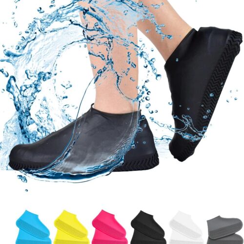 Waterproof Shoe Covers, Non-Slip Water Resistant Overshoes Silicone Rubber Rain Shoe Cover Outdoor cycling Protectors apply to Men, Women, Kids (Large, Black)