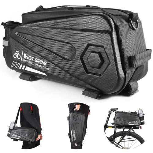 West Biking Bike Rear Seat Bag, Double Water Resistant, Zipper, Bicycle Trunk Pannier, 8.6L Capacity Waterproof Backseat Carrier Cargo Pouch with Strap & Rain Cover For Cycling