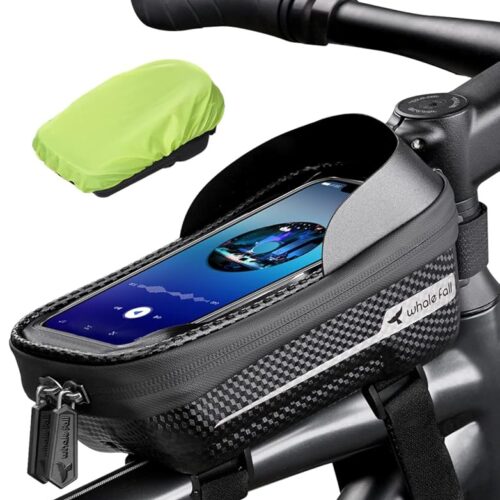 whale fall Newest Hard Casing Bike Bag, Bike Accessories, Never Deform/Waterproof, Bike Phone Holder Bike Phone Mount with 0.25mm Sensitive TPU Touch-Screen, with Rain Cover for...