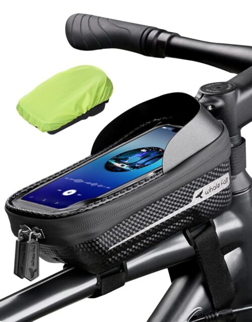 whale fall Newest Hard Casing Bike Bag, Bike Accessories, Never Deform/Waterproof, Bike Phone Holder Bike Phone Mount with 0.25mm Sensitive TPU Touch-Screen, with Rain Cover for...