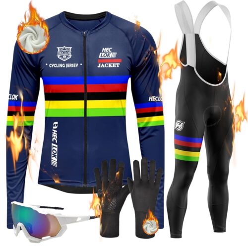 Winter Cycling Jersey Mens Long Sleeve Set Thermal Fleece Bike Shirt bib Cycling Trousers Suits Classic Cycling