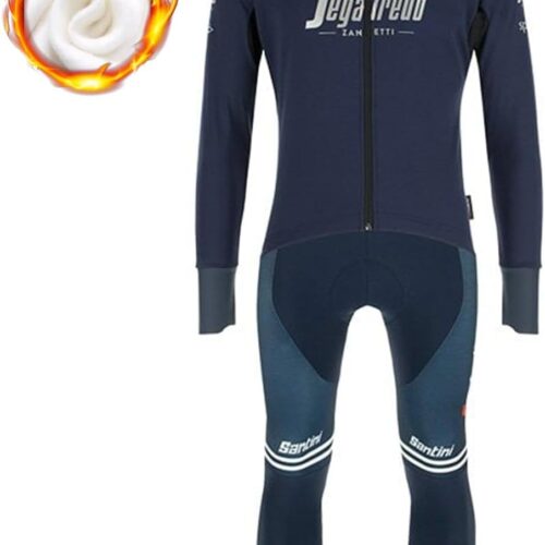 Winter Cycling Jerseys Set Long Sleeve Fleece Road Bike Jersey Bib Pants Bicycle Clothing Sets with 3 Rear Pockets