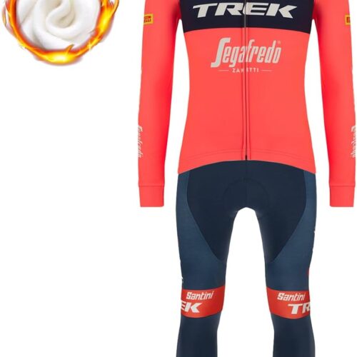 Winter Cycling Jerseys Set Long Sleeve Fleece Road Bike Jersey Bib Pants Bicycle Clothing Sets with 3 Rear Pockets