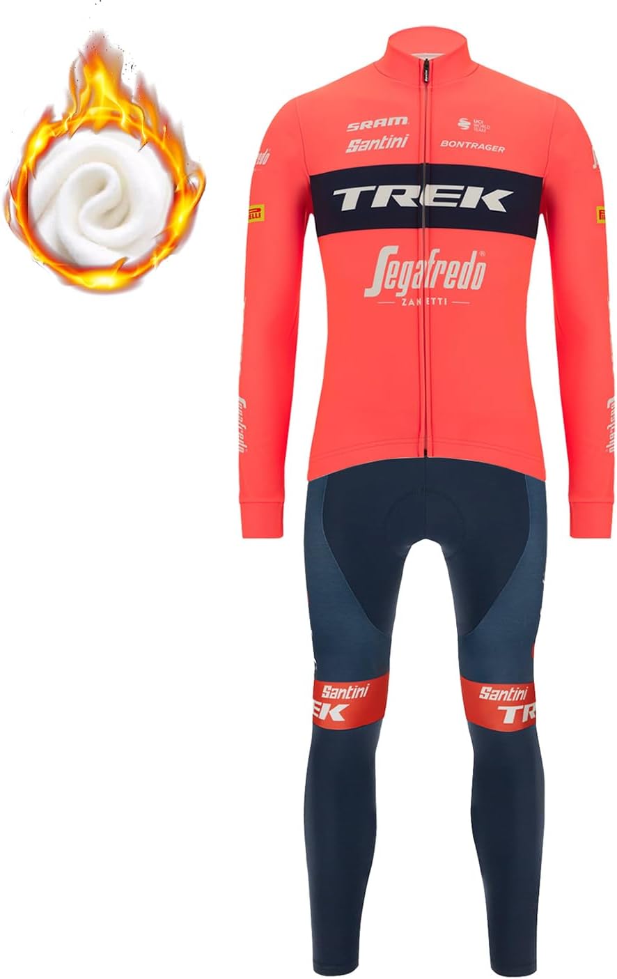 Winter Cycling Jerseys Set Long Sleeve Fleece Road Bike Jersey Bib Pants Bicycle Clothing Sets with 3 Rear Pockets