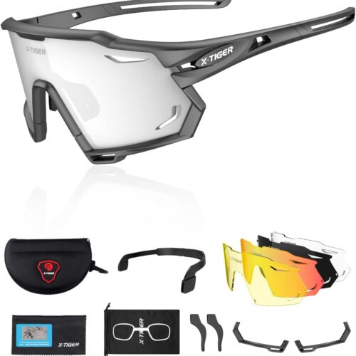 X-TIGER Polarized Cycling Glasses with 5 Interchangeable Lenses,MTB Biking Baseball Running Sports Sunglasses for Men Women