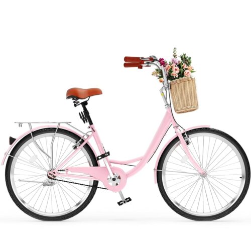 YITAHOME Beach Cruiser Bike for Women, 24 & 26 inch Commute Bike for Adults, 1 & 7 Speed Womens Bicycle with Basket Adjustable Seat, Multiple Color