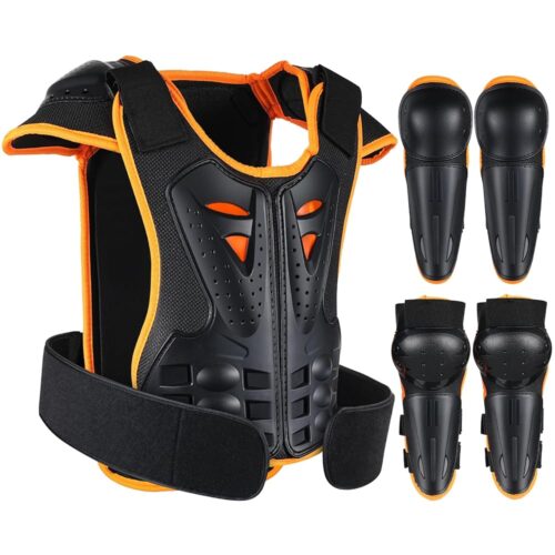 Youth Dirt Bike Gear, JUSTDOLIFE 5 PCS Motorcycle Armbor Protection Jacket, Kids Motorcycle Armor with Knee Pads Elbow Pads Chest Protector Racing for Outdoor Sports