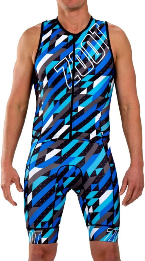 Zoot Men's LTD Tri SLVS Fz Racesuit, Sleeveless Cycle Race Swim Bike Run Triathlon Suit, Padded Chamois, Pockets, UPF 50+